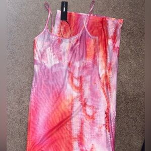 Fashion Nova Pink and Orange Mesh Maxi Dress